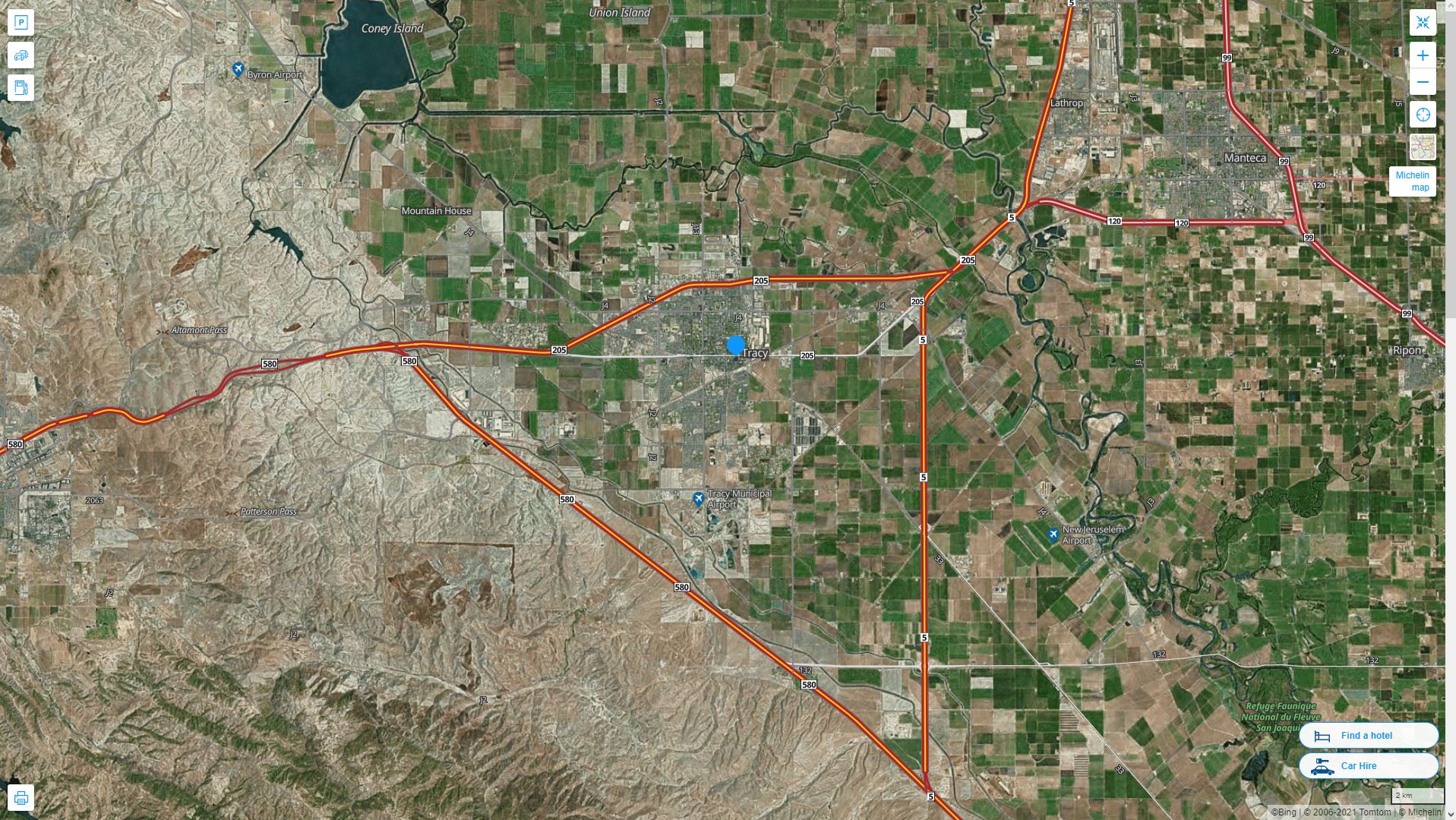 Tracy California Highway and Road Map with Satellite View